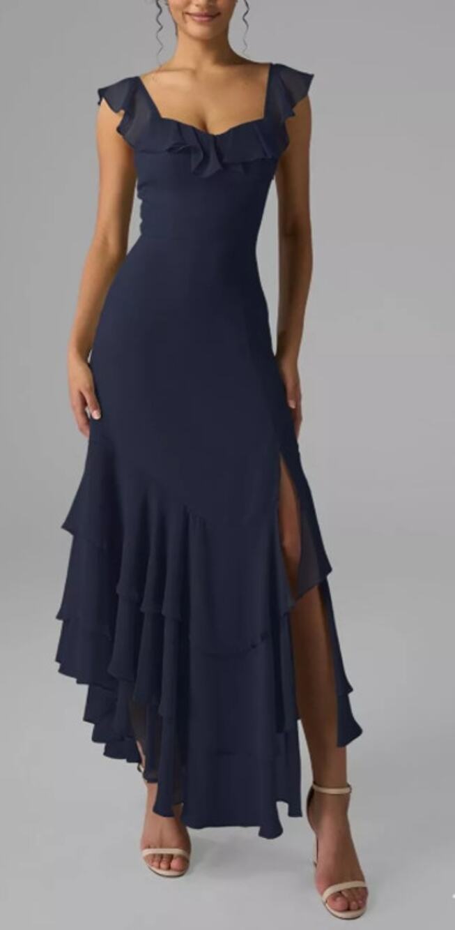 AW BRIDAL SZ 6 S dark navy bule chiffon Anaya bridesmaid maxi dress NEW B35